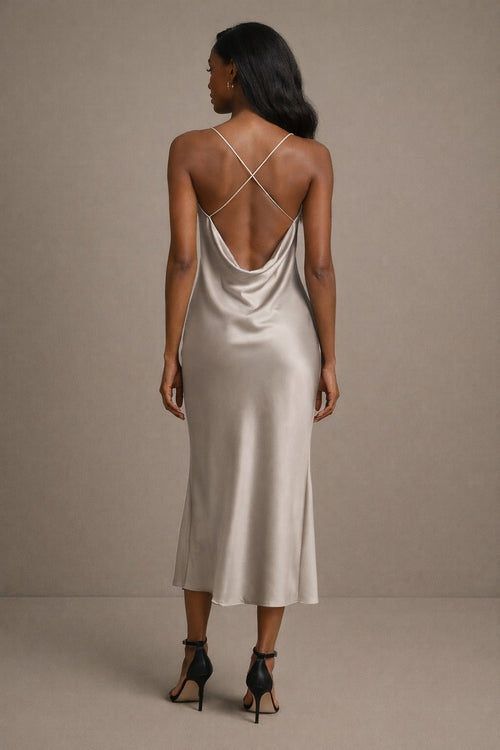 Brandy Womens Silk Dress with Drape Back