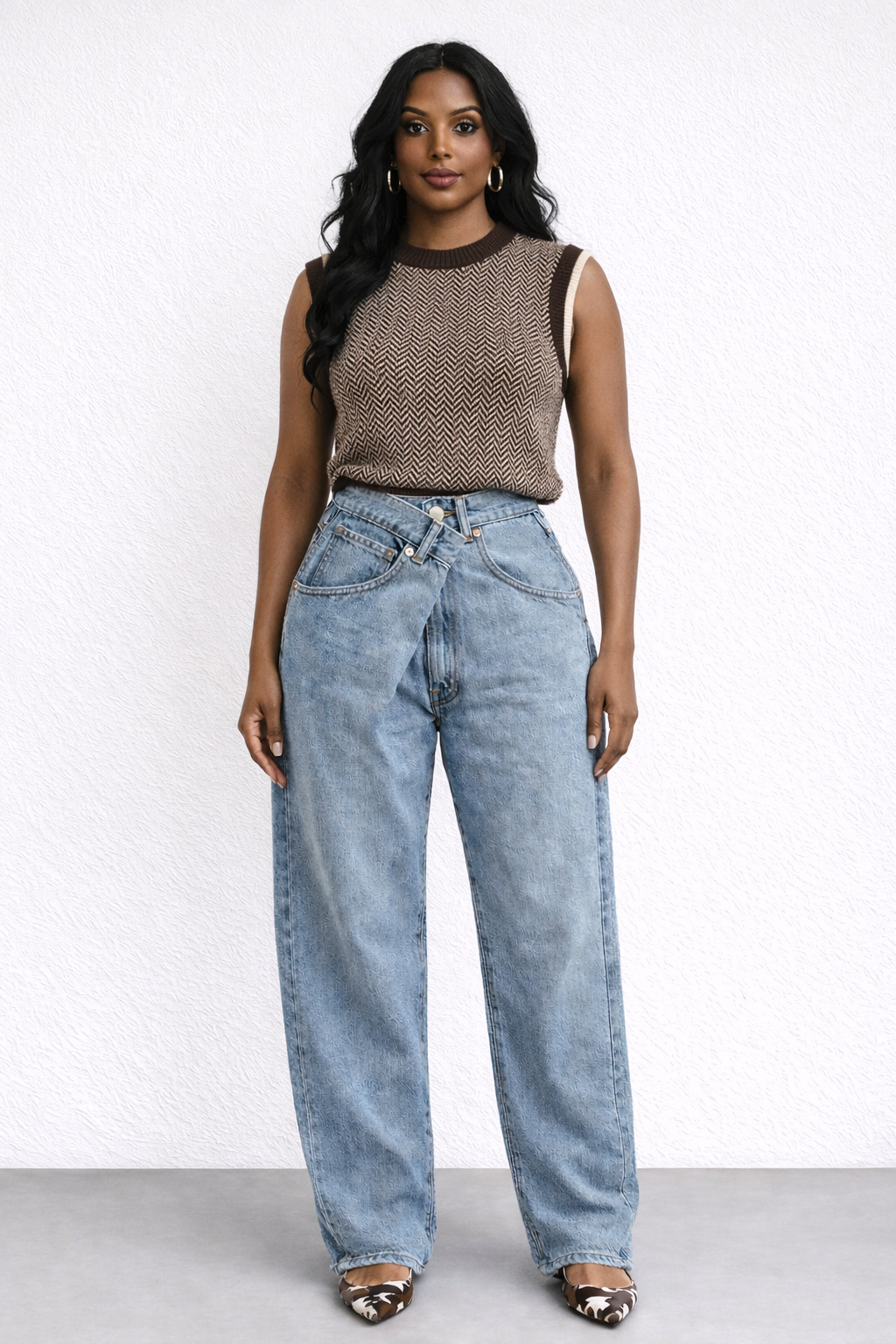 NAIA HERRINGBONE SLEEVLESS SWEATER